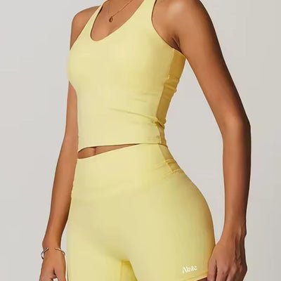 Alate Butter Yellow Women's Activewear Set with Vest & Shorts