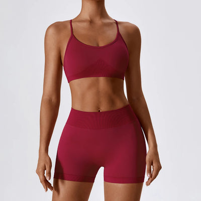 Alate Impact Women's Shorts Activewear Set in Red. Featuring a bra top with scoop neck . 