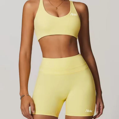 Alate Butter Yellow Women's Activewear Set with Shorts and Bra Top